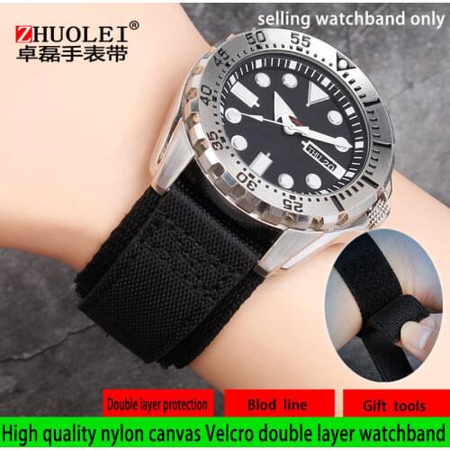 Universal canvas watchband with Velcro, personalized nylon watch belt accessories for mens watch, 20 mm with steel pin buckle