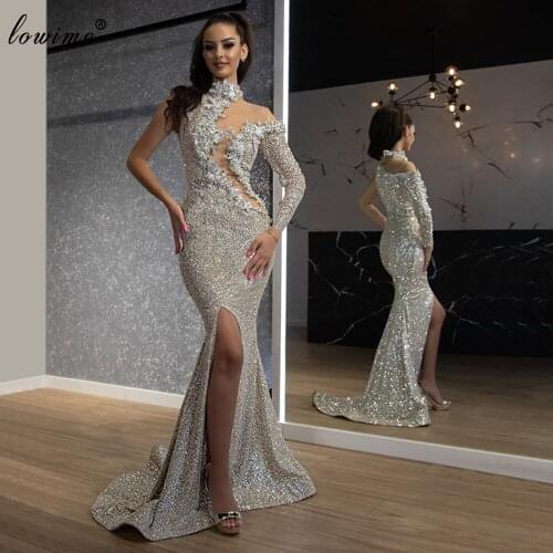 Gorgeous Glitter Dubai Evening Dresses 2020 Long Mermaid Robe De Soiree One Shoulder Middle East Prom Gowns Formal Party Dresses