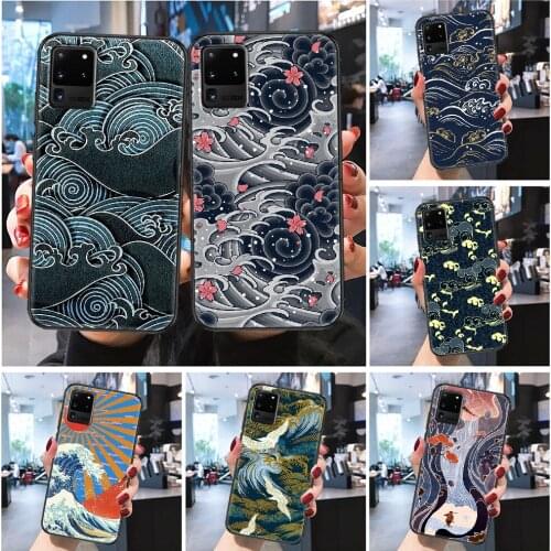 Waves Art Japan aesthetics Phone case For Samsung Galaxy Note 4 8 9 10 20 S8 S9 S10 S10E S20 Plus UITRA Ultra Frosted black