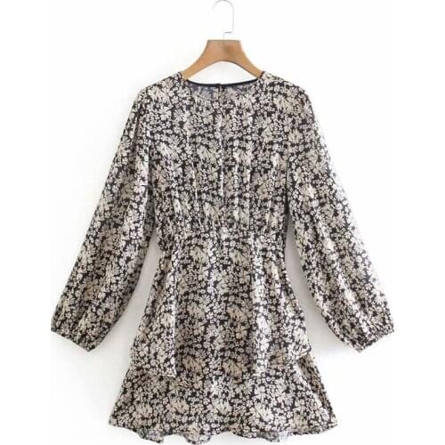 Fashion 2021 Za new style spring women chic Dress floral sweet Lightweight mini dress Long Sleeve Mujer Vestidos