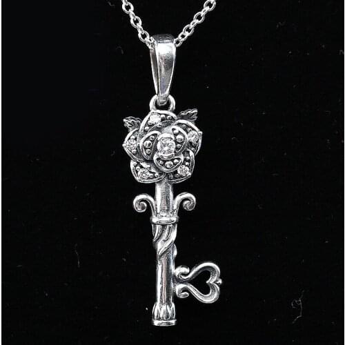 Authentic 925 Sterling Silver Vintage Key Fashion Pendant Necklace Fit Pandora Women Bead Charm Gift DIY Jewelry