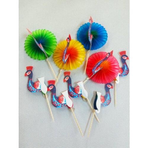 10x Round Peacock Cupcake Topper Hawaii Luau Beach Birthday Cake Decoration Seaside Pool Party Tropical Fruit Food Toothpick 8D
