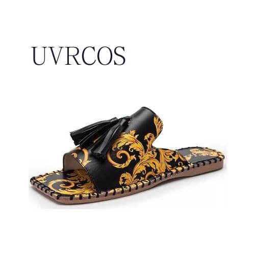 2021 Womens Sandals Fashion Tassels Summer Shoes Brand Beach Slides Retro Print Shoes For Women Flat Slipper Outdoor Sandals