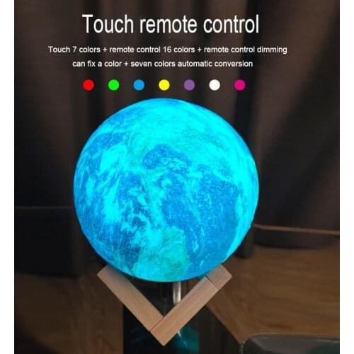 3/16 Colors 3D Print Star Moon Lamp Change Touch Remote Control USB Rechargeable Home Bedside Earth Pattern Decor Night Light