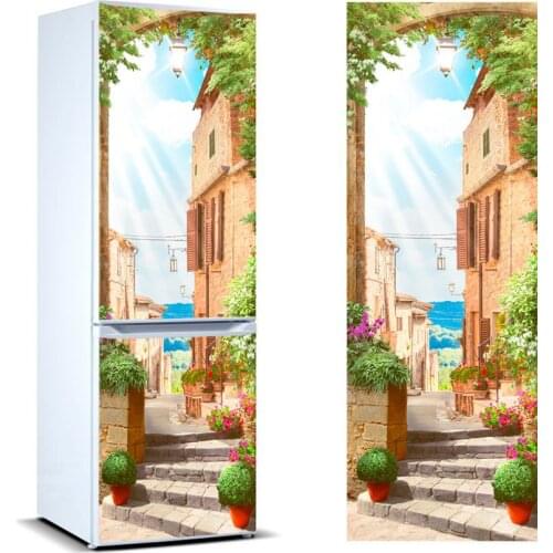 3D Fridge Sticker European Town Refrigerator Dishwasher Door Cover Kitchen Home Decoration Accessories Modern Wall Stickers