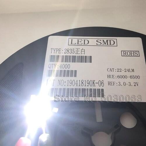 4000pcs/reel 2835 SMD LED Pure white 6000-6500K LED Light Emitting Diode 0.2W 22-24LM 3.0-3.2V bright lamp beads