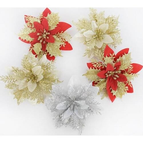 5pcs Xmas Tree Flower Decor 14cm Artificial Flower Heads Wedding Christmas Faux Flowers Decorations
