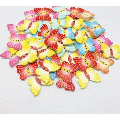 50pcs 25x21mm 2 Holes Mixed Butterfly Wooden DIY Buttons Sewing Accessories Scrapbooking DIY Crafts
