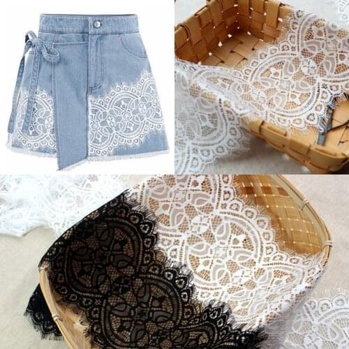 6Meters 17cm Width White Black option Flower Embroidered Lace Fabric Trim Ribbons DIY Sewing Handmade Materials