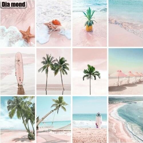 Full Square Round Drill Diamond Painting Seaside 5D DIY Tree Beach Needlework Diamond Embroidery Landscape Summer Home Decor