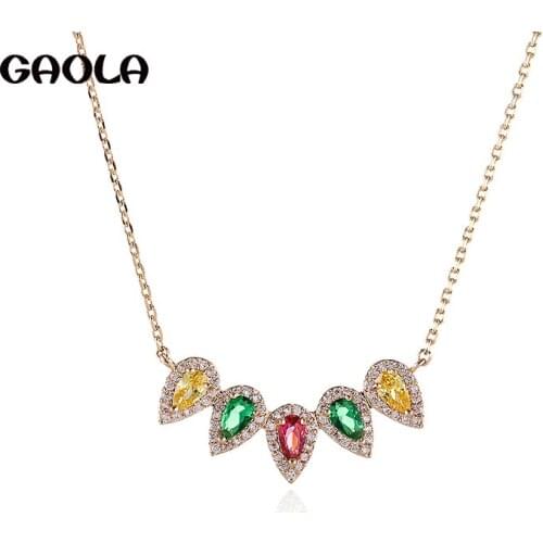 GAOLA Newest Luxury Multicolor CZ Geometric Chain Necklace Party Wedding Jewelry for Women Wedding GLD1449