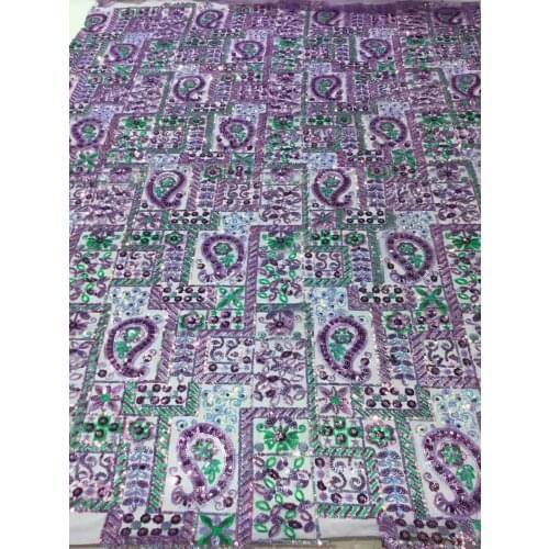 Purple Lace Fabric African Embroidered Sequins Mesh Lace Fabric Top Quality Sewing Material for Wedding Party Dress ZXW-433