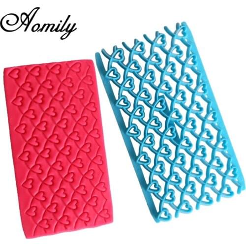 Aomily Lovely Hearts Cake Chocolate Fondant Mold Wedding Printing Biscuits Cookies Cutter Embosser Gum Paste Cake Decoration