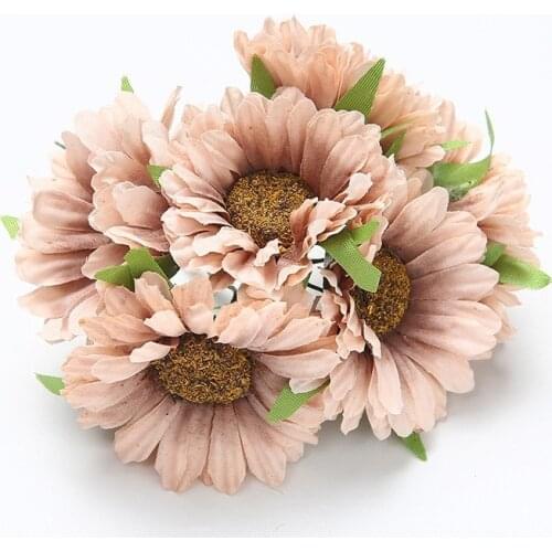6 Pcs Artificial Flower Bouquet Gerbera Flower Wedding Decoration DIY Wreath Gift Box Scrapbooking Craft Fake Flower