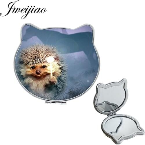 Youhaken Hedgehog In The Fog Cat Ear Shaped Health Makeup pocket mirrors horse owl animal and plant PU leahter Mirrors HF29