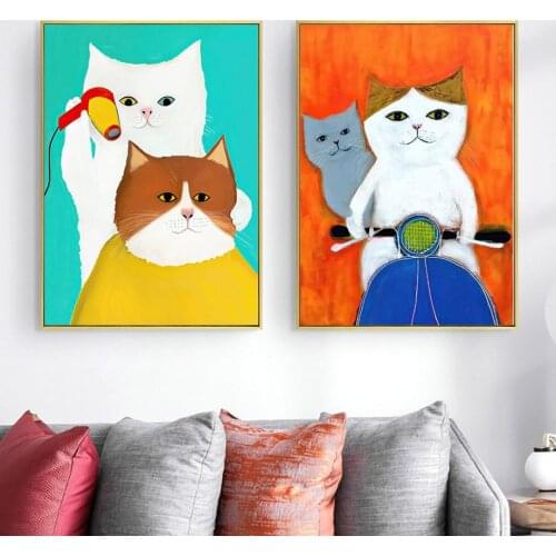 Kawaii Cat Haircut Music Baby Bedroom Modern Wall Art Canvas Painting Nordic Posters And Prints Wall Pictures Kids Room Decor
