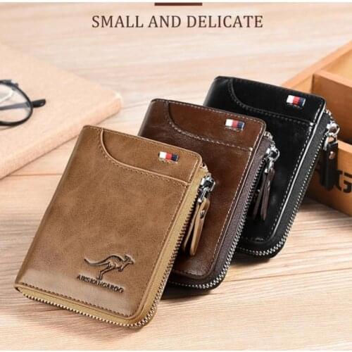 Mens Wallet Genuine PU Leather Wallet Business Credit Card Holder Vertical Zipper Purse Money Bag Wallet RFID Blocking Man