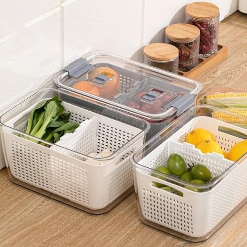 Kitchen Refrigerator Food Storage Container Separate Vegetable Fruit Fresh Containers Storage Box Drain Basket Wih Lid Cocina