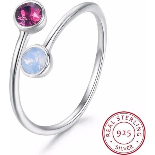 Lekani Crystals From Swarovski Round Open Rings Resizable Gold Color Real S925 Silver Fine Finger Jewelry For Women Wedding