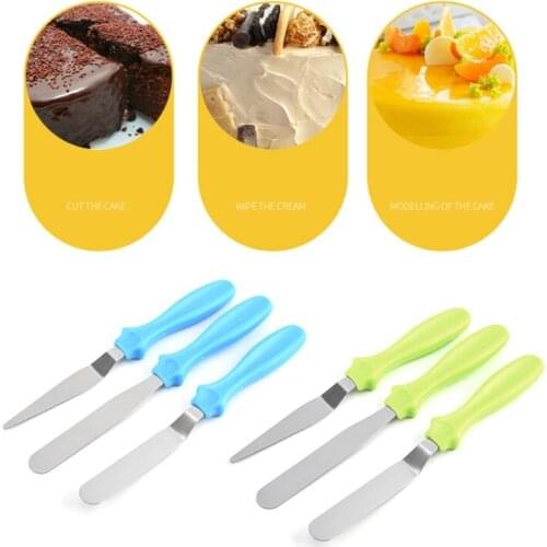Baking Spatulas Set 2 Offset and 1 Straight Icing Spatula Stainless Steel Blade Angled Cake Decorating Frosting Spatulas