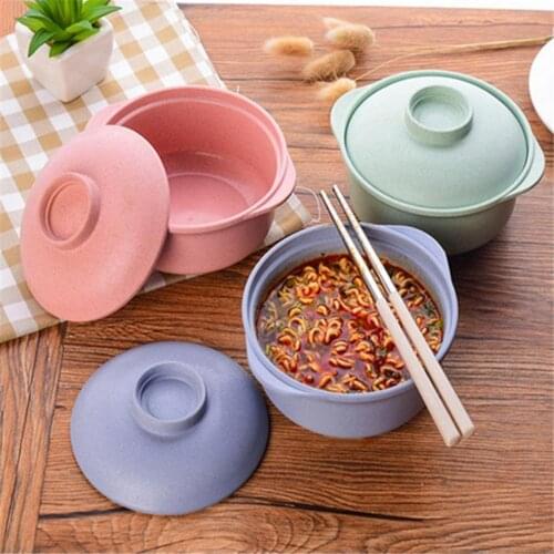 4 Colors Reusable Reusable Noodle Bowls with Lid Plastic Instant Noodles Bowl Safe for Salad