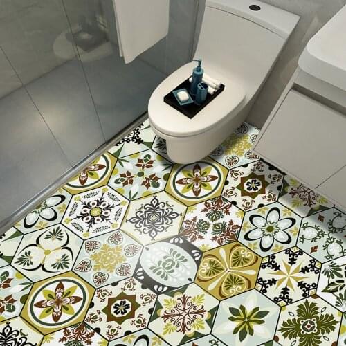 Hexagon Floral Pattern Matte Tile Sticker 50*100cm Transfers Covers For Kitchen Backsplash Wardrobe Peel & Stick Floor Wallpaper