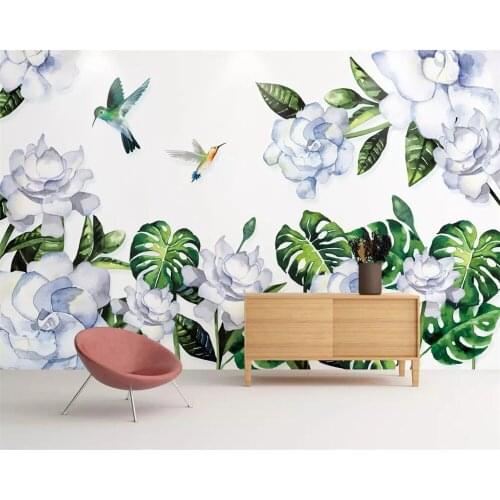 Beibehang Custom Mural Wallpaper modern Style Hand Painted tropical plants flowers and birds painted background 3d wallpaper