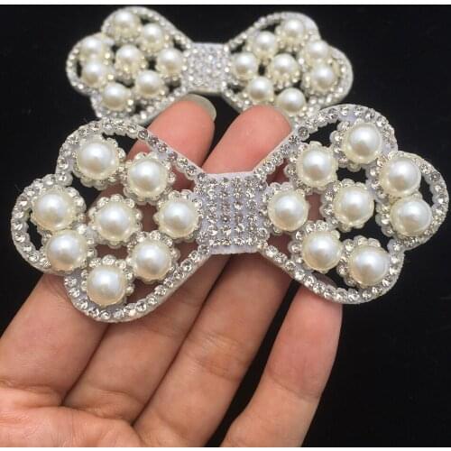 New 3D Pearl Rhinestones Bowknot Patches Appliques for Children DIY Hair Clip Accessories Bead Embroidery Appliques
