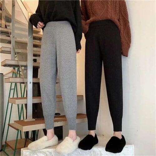 Autumn Winter Women Knitted Harem Pants Joggers Women Female High Waist Ankle-length Trousers Ladies Causal Sweater Sport Pants