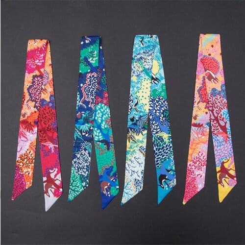 Elk Forest Luxury Brand Womens Headscarf Summer Ladies Scarf Narrow Tie Bag Handle Ribbon Fashion Long Hair Band C10