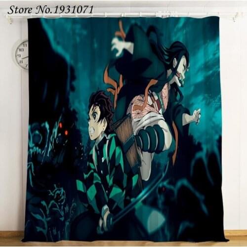 Popular Anime Demon Slayer 3D Printed Curtain Kids Bedroom Living Room Curtain Home Decoration Parlour Room Blackout Curtains 02