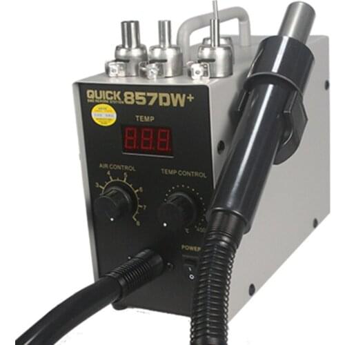 QUICK 857DW+ Adjustable Hot Air Gun Soldering Station Heater Helical Wind Air Gun SMD Rework Station