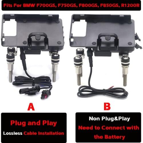 Handlebar Mobile Phone Navigation Bracket USB Charging with Plug and Play Cable for BMW F750GS F750GS F800GS F700GS R1200R 12mm