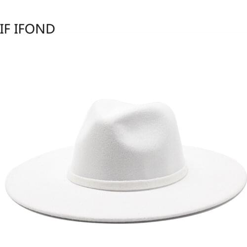 9CM Women Men Big Wide Brim Wool Fedora Hat British Style Winter Gentleman Elegant Lady Jazz Church Hats