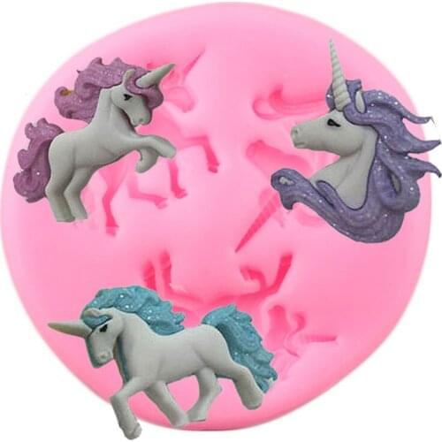 Unicorn Silicone Mold Baby Birthday Animal Cupcake Topper Fondant Molds Baking Cake Decorating Tools Chocolate Gumpaste Moulds