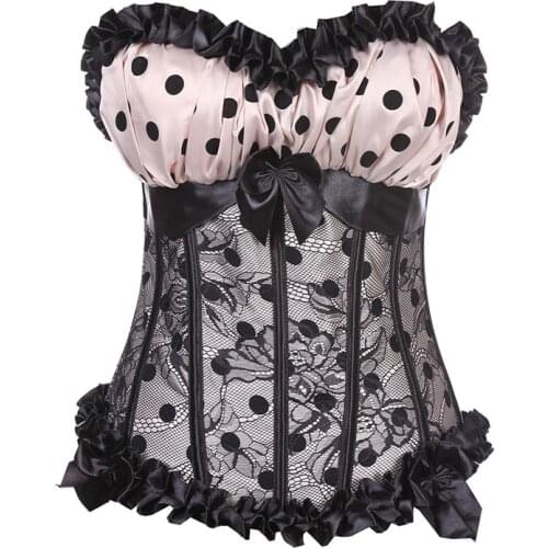 Sexy Women Ruffle Lace Spliced Lace-up Bustier Corsets Dot Flowers Backless Sling Tube Crop Tops Lingerie Retro Stylish Shaper