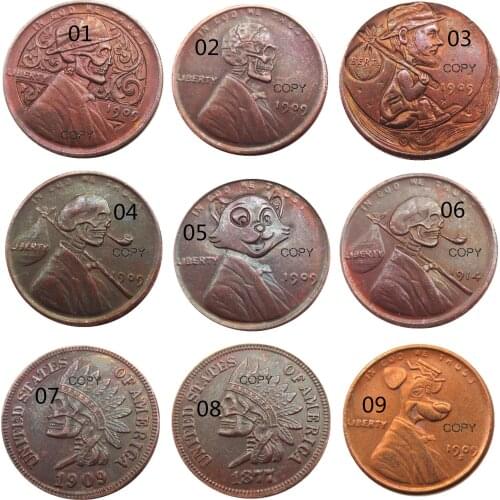 US(01)-US(09) Hobo Nickel Wheat Penny Or Indian head Copy Coin