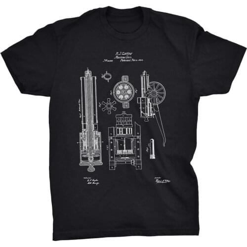 Top Quality MenS Design 3D Printed Funny Tshirts Machine Gun Patent T-Shirt, Gatling Gun Tee Patent Art Casual T Shirt