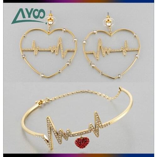 Fashion Jewelry Charm SWA High Quality Heartbeat Pattern Romantic Love Fashion Earring Necklace Bracelet Set Ladies Luxury Gifts
