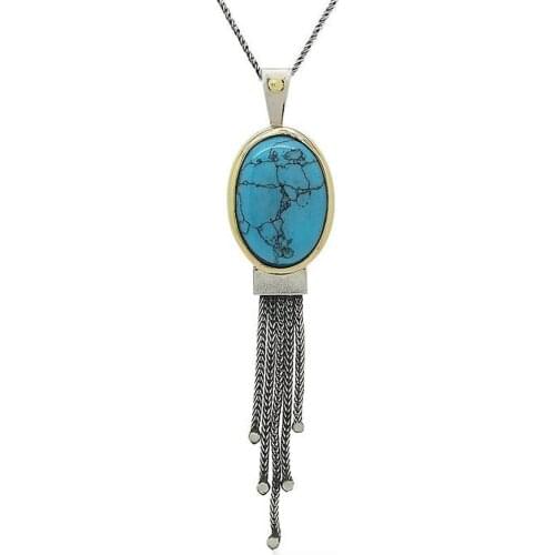 Silver Firüze Stone Tassels Lady Necklace