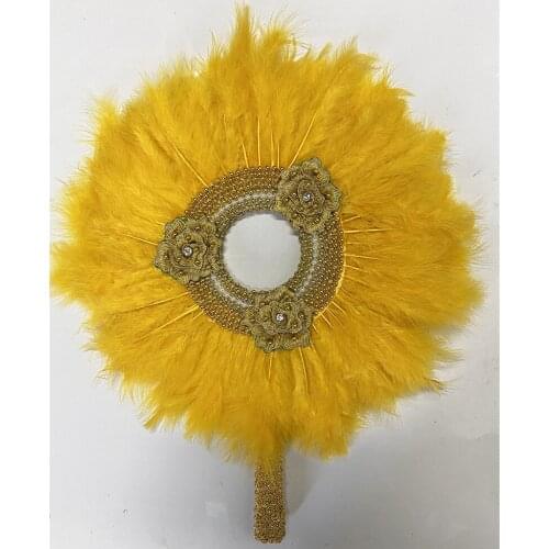 Gold Wedding Feather Hand Fan Handmade African Feather Fans for Wedding Party Gift Dropshipping Luxurious Wedding
