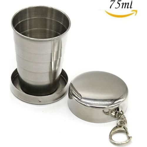 1Pcs Mini 75ml Stainless Steel Folding Cup Outdoor Traveling Portable Collapsible Cup With Keychain Home Office Drinkware