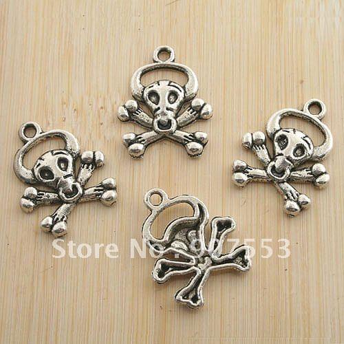 20pcs antiqued silver skull design pendant charm G1039