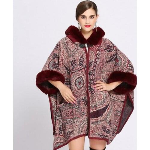 2018 winter new faux rabbit fur elegant cloak woolen coat female loose large size hooded knit cardigan shawl cloak outwear L1140