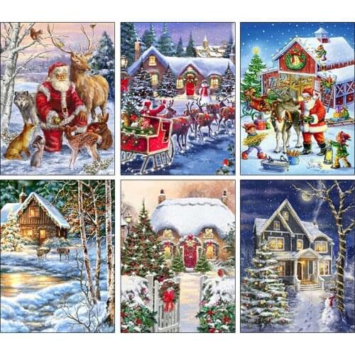Diamond Painting Art 5D DIY Christmas Full Square Diamond Embroidery Mosaic Winter Landscape Decorations Home