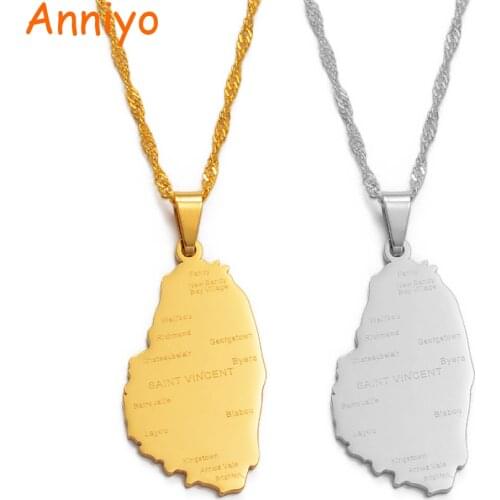 Anniyo ST. Vincent Map With City Name Pendant Thin Chain Necklaces Gold Color Saint Vincent Maps Jewelry Gifts #121321