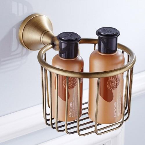 Leyden Antique Brass Toilet Paper Holder Wall Mounted Toilet Basket Multifunctional Rack Cylindrical Bathroom Shelf Accessories