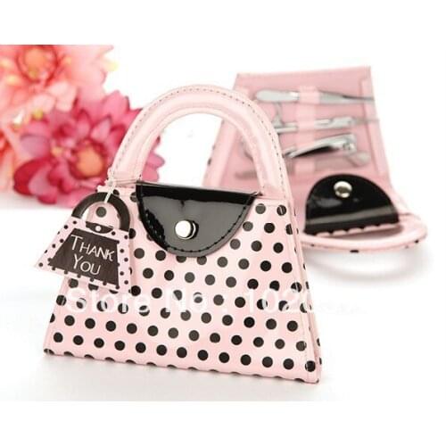 Free express shipping 100sets/lot Wedding Favor Giveaway Gift, Pink And Black Polka Dot Purse Manicure Set Wedding Gift