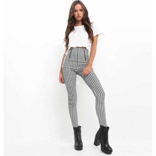 Plus Size High Street 2018 New Spring Stylish Women Pencil Casual High Waist Plaid Full Pants Skinny Pants Long Trousers Costume