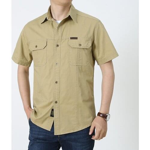 Large Size M-5XL Summer Shirt Men Casual Loose Solid Color Short Sleeve Button Up Shirt Camisa Masculina Pure Cotton Mens Shirts